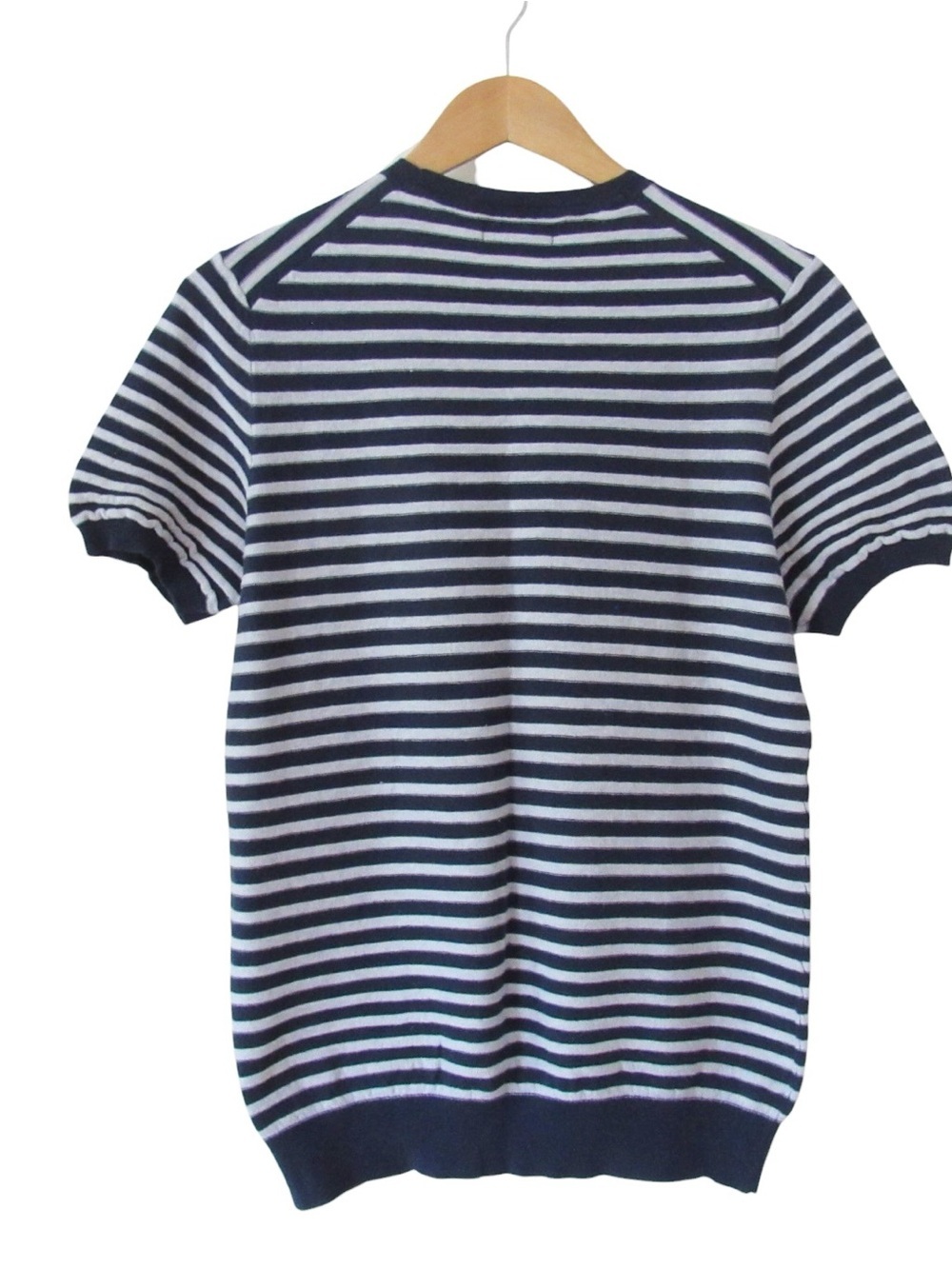 Naadam Short Sleeve Knit Top Sweater Small Blue White Striped Crewneck Classic - Picture 2 of 10